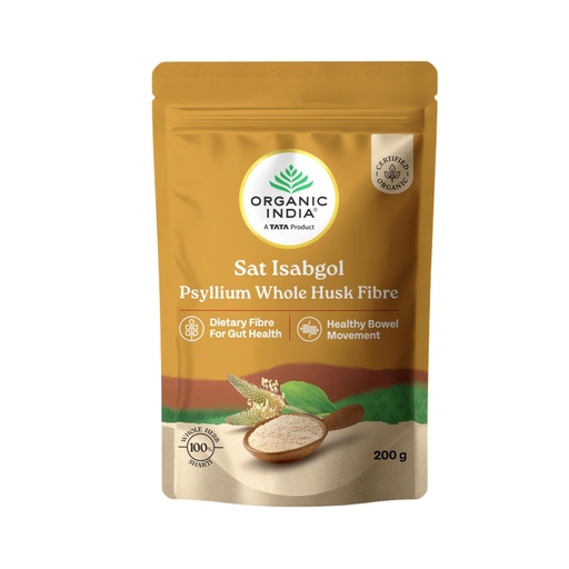 [BRSRYZTYDFYGM3AZ] A TATA Product – Organic India Sat Isabgol Psyllium Whole Husk Fibre, 200g, Certified Organic, Supports Digestion & Gut Health