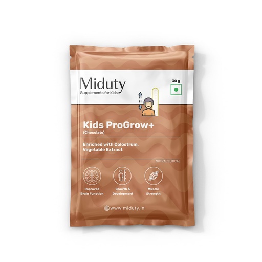 [BRSRYYABOYBGGYDK] Miduty ProGrow+ Kids Chocolate Shake with Whey, MCT & Colostrum - Supports Growth, Energy, Brain & Immunity - With Active Vitamins, Minerals & Herbal Extracts - Chocolate, 30g