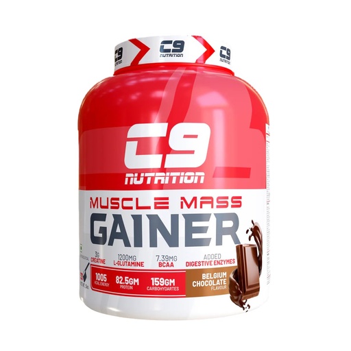 [BRSRABT7AUMQOC34] C9 Nutrition Muscle Mass Gainer | High-Calorie Protein Powder for Mass & Strength Gain | 1005 Kcal, 82.5g Protein, 159g Carbs with Creatine, BCAA & Digestive Enzymes, Belgium Chocolate Flavour (30 Servings, 2.75kg)