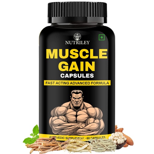 [BRSRAGL4BMFRA33U] Nutriley Muscle Mass Gainer, Weight Gainer, bodybuilding supplements, Helps In Gain Weight, Build Muscle (60 Capsules)