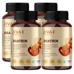 Jiva Diatrin Tablets 500mg | 100% Ayurvedic Formulation | Manages Blood Sugar Levels, Improves Metabolism & Strengthens the Pancreas | Balances Tri-Dosha- 120 Tablets (Pack of 4)