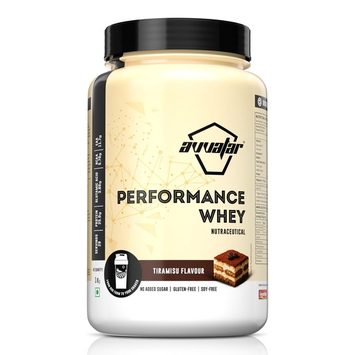[BRSRYFIFBF5G233A] avvatar PERFORMANCE WHEY PROTEIN | 1Kg | Tiramisu Flavour | 25g Protein | 29 Servings