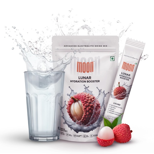 [BRSROBINBEAWY3T7] Moon Lunar Lychee hydration Booster | 100% Natural & Healthy Electrolytes Mix | Instant Hydration Pack of 6 (16g Sachets)