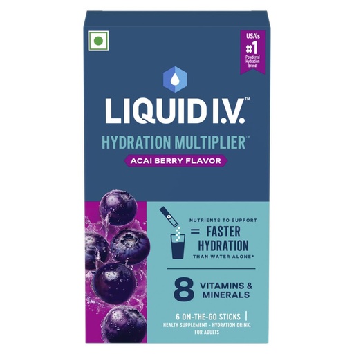 [BRSRG2TYOF5RMC32] Liquid I.V.™ Hydration Multiplier™ - Acai Berry|6 Sticks = 3 LTRS| Hydration Drink Mix 16g