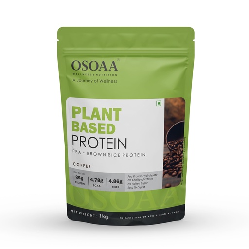 [BRSRYFAHAR6QAHLV] OSOAA Plant Based Protein Powder – Coffee | Pea + Brown Rice Protein | 26g Protein, 4.78g BCAA, 4.86g Fiber per Serve | No Chalky Aftertaste, No Added Sugar | 1kg (27 Servings)