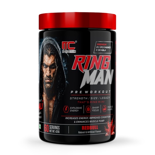 [BRSRGZQ3OEMGMDTG] Muscle Club Ring Man Pre Workout Redbull Flavour | AMP Powered | By The Great Khali | High Stim Pre workout with 2000mg Beta-Alanine & 200mg Caffeine | Energy & Focus Booster