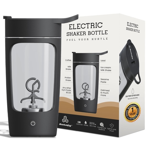 [BRSREFIDCAMBYG3L] Autofy Electric Shaker for Gym Protein Shaker Bottle 100% Leakproof Design Multipurpose Use Coffee Lassi Milkshake BCAA Mixing Home Office Workout use *60 Mins Runtime* Anti-Skid Base (Black - 650ml)