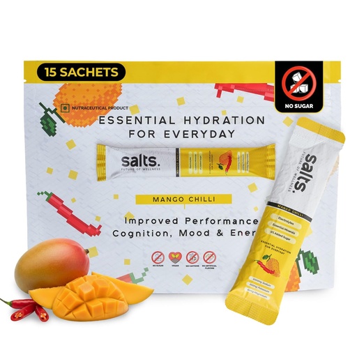 [BRSREFQCDIARO2AV] Salts Electrolyte Powder, 15 Sachet with Zero Sugar, Electrolytes Hydration Mix Drink for Summer Heat, Workout Recovery and Travel, Keto and Vegan Friendly, (Mango Chilli)