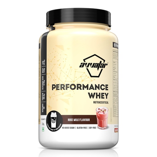 [BRSRYFI3OUOWO2DZ] avvatar PERFORMANCE WHEY PROTEIN | 1Kg | Rose Milk Flavour | 26g Protein | 29 Servings