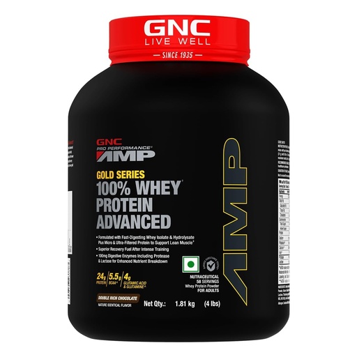 [BRSRM2YQOUGQKAD7] GNC AMP Gold Series Whey Protein Advanced | 4 lbs | Lean Muscle Gains | Intense Workout | Informed Choice Certified | 24g Protein | 5.5g BCAA | 4g Glutamine | Double Rich Chocolate| Formulated In USA