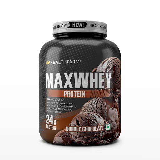 [BRSRGHQTOV6R43D5] Healthfarm MaxWhey Whey Protein Powder | 24g Protein | Fast Absorbing Protein (Double chocolate) 2kg