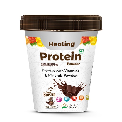 [BRSREFATBUIAY3LD] Healing Pharma - Healing Protein Powder with Multivitamins & Minerals | Protein Supplement for Energy Booster Strength, Stamina & Recovery | Chocolate Flavour - 200g