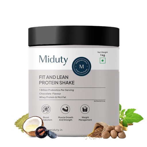 [BRSW2HDYCB6GCF3L] Miduty Fit and Lean Protein Shake | Low-Carb Protein Shake Sweetened with Xylitol & Stevia | Ashwagandha, Garcinia Cambogia, MCT Powder - for Weight Management - 1 KG