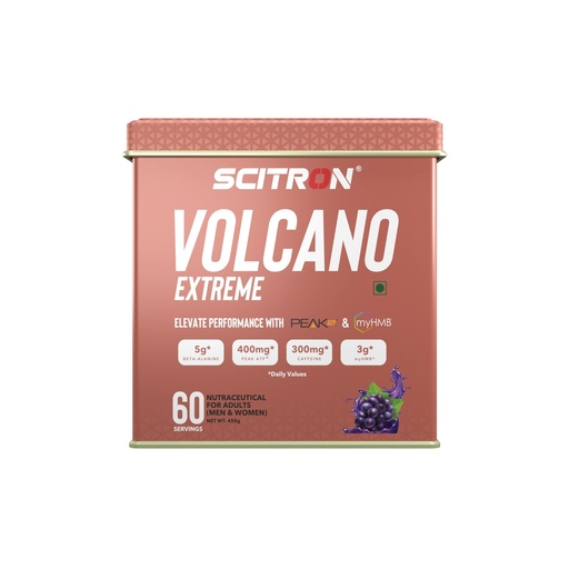 [BRSROED7BV6RMF3L] Scitron Volcano Extreme Pre-Workout 60 Servings- Grape | India's First Pre-Workout with Peak ATP & myHMB| 5g of Beta-Alanine, 400mg Peak ATP, 300mg caffeine, & 3g myHMB