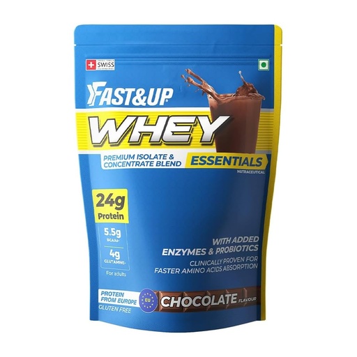 [BRSW2YIZCUPB4DLP] Fast&Up Whey Essentials (1.7 lb, 800 g - Rich Chocolate flavour), Whey Protein Isolate + Concentrate Blend with 24g Protein, 5.5g BCAA, 4g Glutamine