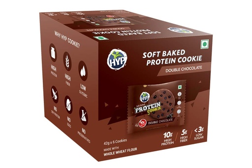 [BRSWGZAKBMORSGY3] HYP - Protein Cookies, Double Chocolate (6x42g) | 10g Protein per Cookie | Made With Whole Wheat Flour | High Protein, High Fiber, Low Sugar | Protein Snack