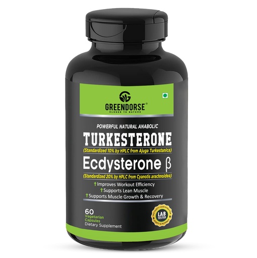 [BRSROAI5A4DQMGQ2] GREENDORSE Turkesterone with Ecdysterone Powerful Natural Dual sterone Action- For increased Workout efficiency, Lean muscles, Muscle growth & Recovery- 60 Veg Capsules