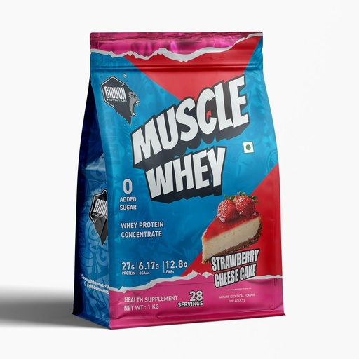 [BRSRMZIDDJ6RYDLF] Gibbon Muscle Whey | Pro Series Formula | Nutraceutical with no Amino Spiking | 60 Servings (1 Kg, Strawberry Cheesecake)