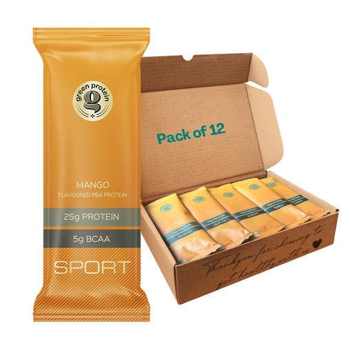 [BRSRMAL2DEBGAF3Z] GREEN PROTEIN Sport Plant Protein Isolate Powder, 100% Vegan 25gm Plant Protein (Pack of 12, Mango (Pack of 12))