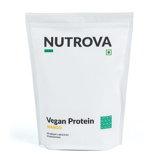 [BRSROFQKAVYROCDP] Nutrova Vegan Protein Isolate Mango 1Kg (Pack of 1) with 24g Protein per Scoop for Muscle Building | Gluten & Sugar Free Ideal Plant Protein sweetened with Stevia, 80% Protein with Taurine & Leucine