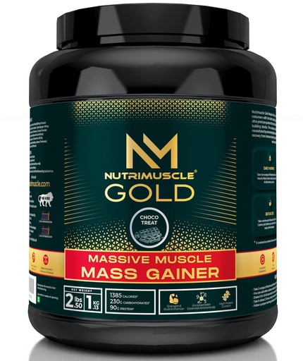 [BRSW2HYDPMBGGH35] Nutrimuscle Massive GOLD Muscle Mass Gainer – 2.5 Lbs (1.134 Kg) | Choco Treat Flavour | Weight Gainer with Complex Carbs, BCAA, Digestive Enzymes & Essential Vitamins & Minerals | Made in India