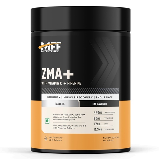[BRSW2YDYCINBGFDD] MyFitFuel ZMA+ (90 Tablets) (Zinc, Magnesium Aspartate, Vitamin B6, Vitamin C & Piperine 95%) | ZMA Supplement For Men & Women. HIgh Absorption, For Muscle Recovery, Sleep & Strength | Reduces Cramps & Fatigue