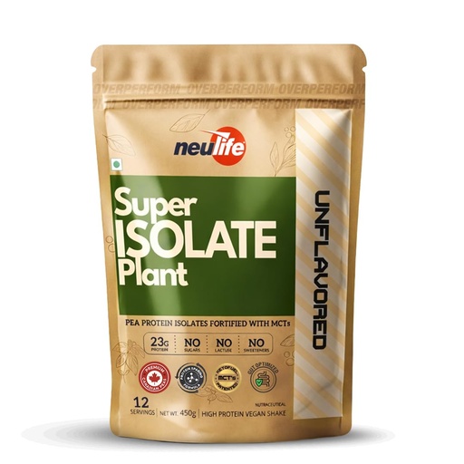 [BRSRGFQ7AB4B4HYU] Neulife Super Isolate Plant Vegan Protein Powder – Complete Pea Isolate + Ketofuel MCT, Easy Digestion, Muscle Recovery & Weight-Management, Unflavoured 450 g