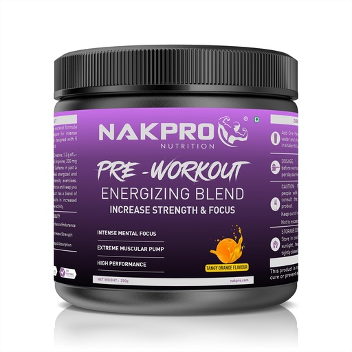 [BRSROFT6PJ5BQADL] Nakpro Pre Workout Supplement Powder - JAR | 100mg Caffeine, 1.2g Creatine Monohydrate and 1.2g L-Citrulline | 50 per servings, Helps in Lean Muscle Building (Tangy Orange, 250g)