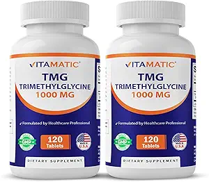 [BRSROCAHOABGCEL7] Vitamatic TMG Supplements 1000mg - Trimethylglycine - Betaine Anhydrous - 120 Tablets - 120 Servings - Non-GMO & Gluten Free (2 Bottles)