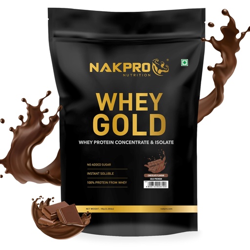 [BRSRAGQZPMNGGCL4] NAKPRO NUTRITION Gold Premium Whey Protein | 1kg Chocolate | 27g Protein | Isolate & Concentrate