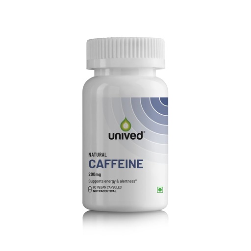 [BRSWYBA6BVYBAHLJ] Unived Natural Caffeine Capsules 200mg, for Energy & Alertness, 60 Vegan Capsules