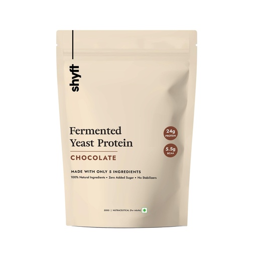 [BRSRGBAQAAFWKDTU] Shyft Fermented Yeast Protein | Chocolate - 500g | 24g Protein | 5.5g BCAA | Easy to Digest | Complete Amino Acid Profile | Just 5 Natural Ingredients | No Chemicals | Vegan Protein | Gut Friendly