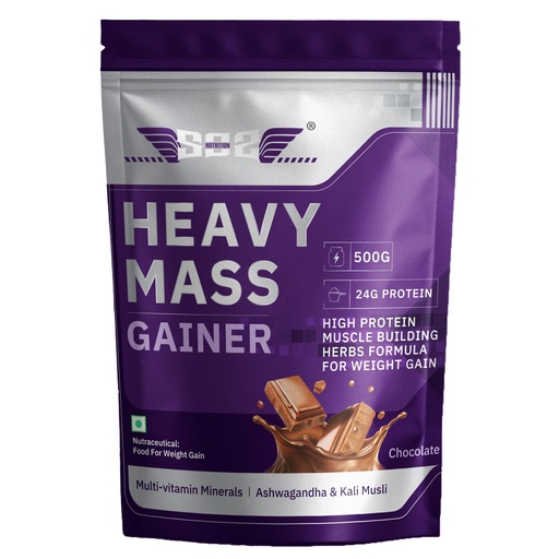 [BRSRAAQYCUFWMHY4] SOS Nutrition Mass Gainer Protein & Herbs, 24g Whey Protein Chocolate 500g