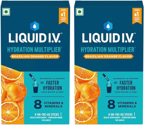 [BRSRYZAOOYOQ2YD3] Liquid I.V.™ Hydration Multiplier™ - Brazilian Orange|6 Sticks : 3 LTRS| Hydration Drink Mix 16g (Pack of 2)