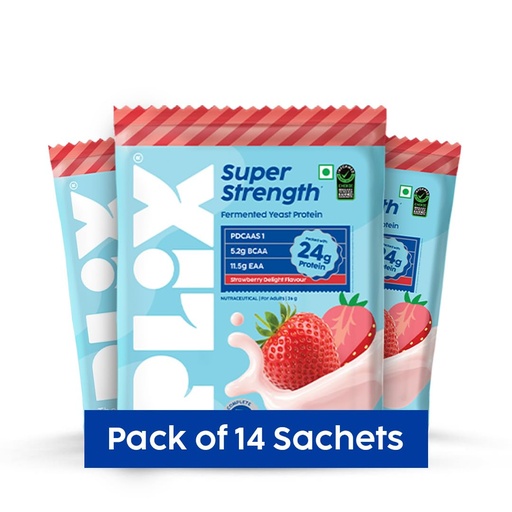 [BRSRYFLQBZ6B43TK] Plix Super Strength Fermented Yeast Protein Strawberry Sachets| Pack of 14