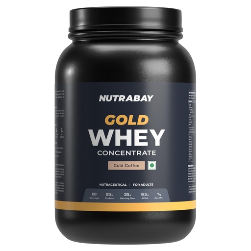 [BRSROHAYOIMGOHI2] Nutrabay Gold Whey Protein Concentrate with Digestive Enzymes & Vitamin Minerals 25g Protein – Muscle Support & Recovery – 1kg, Cold Coffee | Trustified Certified Authentic