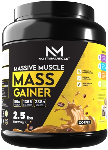 [BRSWYYY5BECRQE36] NUTRIMUSCLE MASSIVE MUSCLE MASS GAINER - 2.5 LBS - 1.134 KGS - CHOCO LATTE FLAVOUR - FOR MUSCLE AND MASS GAIN - MADE IN INDIA