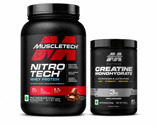 [BRSRY2QBDIDRQHYV] MuscleTech Nitro-Tech Whey Protein, 907g (2lbs), Milk Chocolate and Platinum Creatine Monohydrate Powder | 3 g Creatine Per Serving | Unflavoured