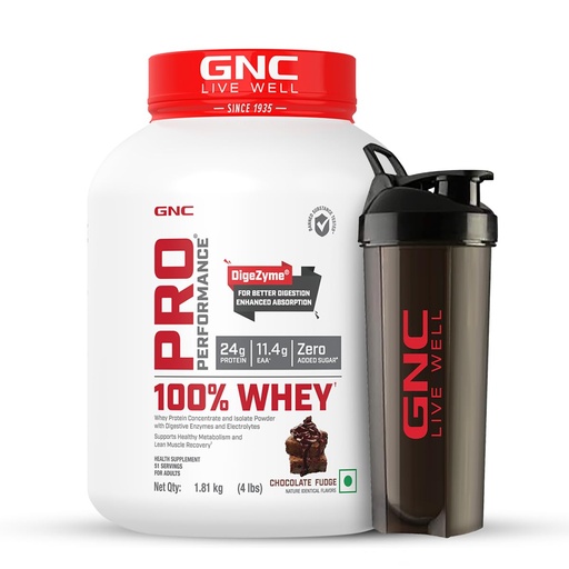 [BRSROHT7AV7QKE3K] GNC 100% Whey Protein Powder & Black Shaker | Chocolate Fudge | 4 lbs | Speeds Up Muscle Recovery | Boosts Lean Muscle Growth | DigeZyme® For Easy Digestion