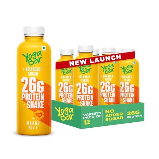 [BRSREED2OJ7QO3L2] Yogabar 26g Protein Shake - Mango Rizz | Goodness of Protein & Premium Mango | 26g Protein Milkshake with No Added Sugar | Ideal for Early Mornings, Pre & Post Workouts Energy Drink | 3000ml (12 Bottles, 250ml each)