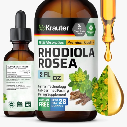 [BRSROGAZBV6A23LX] BIO KRAUTER Rhodiola Rosea Suplemento Liquid - Pure Rhodiola Rosea Tincture - Vegan Calmness Support - Alcohol &amp; Sugar Free Extract 2 Fl.Oz.