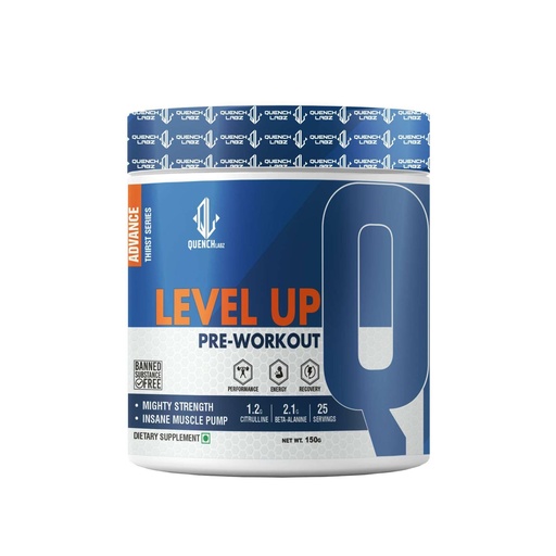[BRSREYD3OJ6AOELA] QUENCHLABZ LEVEL UP PRE WORKOUT - WATER MELON Flavour, 150g | Performance Boost, Energy, Focus, Endurance | Pre-Workout with Beta-Alanine, L-Citrulline & Creatine | No Banned Substances, 25 Servings