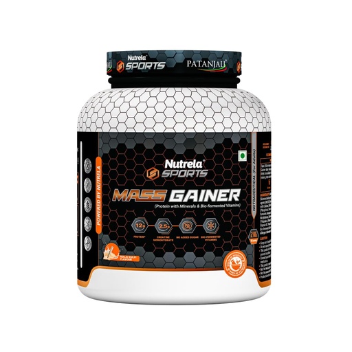[BRSROZI3OAFRECDD] Nutrela Sports Mass Gainer Protein Powder 2 kg (Malai Kulfi) | With 2.5g Creatine, 33.1g Carbs & Biofermented Vitamins