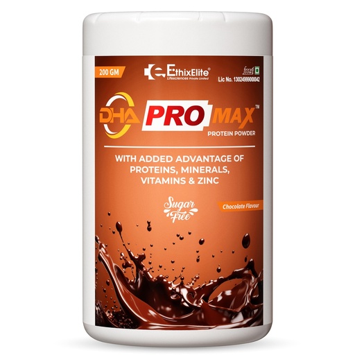 [BRSRYZABDEOREC3J] DHA Pro Max Protein Powder Nutritional Drink for Men and Women | Vitamins, Minerals & Zinc | Nutritional Supplement Powder, Protein Contributes to the Growth and Maintenance of Muscle Mass, Sugar Free Chocolate Flavour, 200 gm