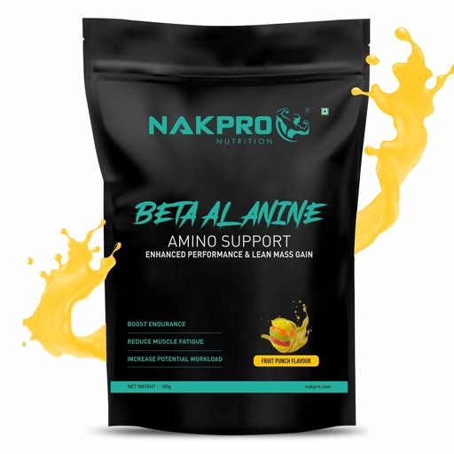 [BRSRMHQBBYCB63Y4] Nakpro Beta Alanine Supplement Powder| Muscle Building Amino Acid, Faster Recovery, Reduce Fatigue & Build Endurance, Pre Workout supplement for Men & Women -100g FruitPunch, (33 Servings)