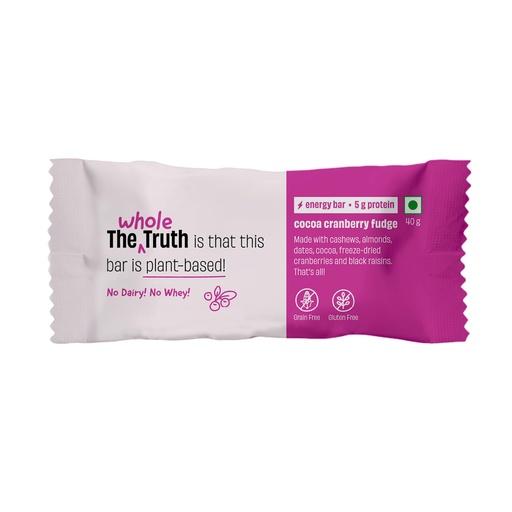 [BRSWYAAKOEFBEA3V] The Whole Truth - Energy Bars | All-in-One Dairy Free & Sugar Free | No Artificial Sweeteners | Vegan | No Gluten & Soy | No Preservatives | All Natural | Healthy Snack (Cocoa Cranberry Fudge)