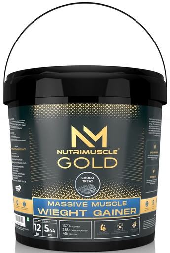 [BRSW2HYHABYQ2DT7] NutriMuscle Massive GOLD Weight Gainer Powder – 12 Lbs (5.44 Kg) | Choco Treat Flavour | High Calorie Protein & Complex Carb Blend for Muscle Mass & Weight Gain | Men & Women