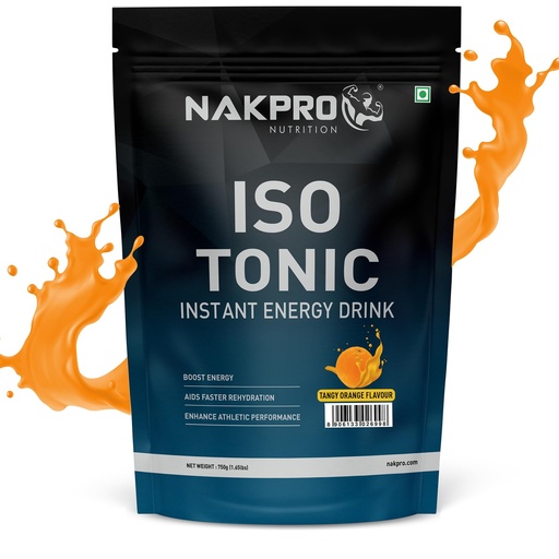 [BRSROGIFB57GMFDU] NAKPRO Isotonic Instant Energy Drink | 482mg Electrolytes, 128g Energy, 340mg BCAA per serving, Instant Hydration Electrolytes (750g, Tangy Orange)