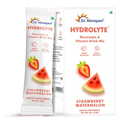 [BRSRGZD5AAJRAFA7] Dr. Morepen Hydrolyte Electrolyte & Vitamin Drink Mix for Rapid Hydration & Faster Recovery, Strawberry Watermelon Flavour – 10 Sachets (8.8g Each)