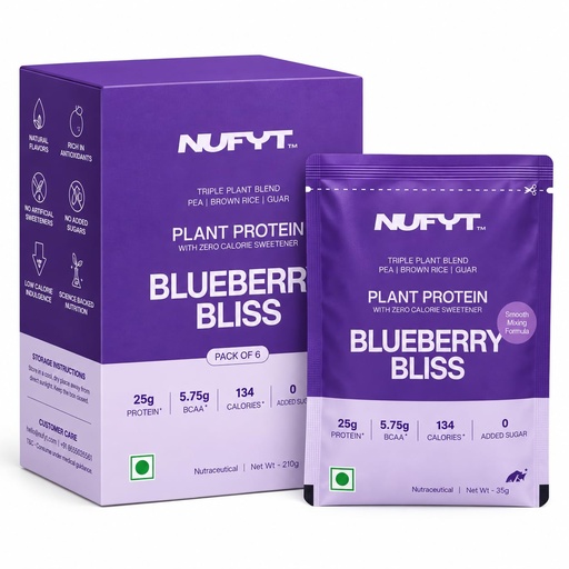 [BRSRGZD2CVYWGCI2] Blueberry Plant Protein Powder Sachets | Pack of 6 x 35g (210g) | 25g Protein Per Sachet | Pea + Brown Rice + Guar Blend | No Added Sugar, Vegan, Soy & Gluten Free | Blueberry Bliss